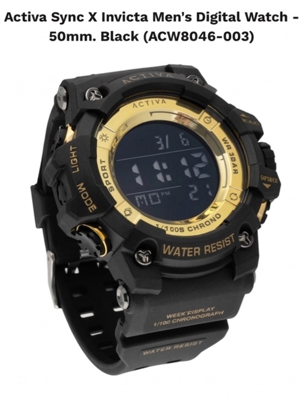 Activa X Invicta NWT Sync Men's 50mm Black Gold Digital Sport Watch ACW8046-003